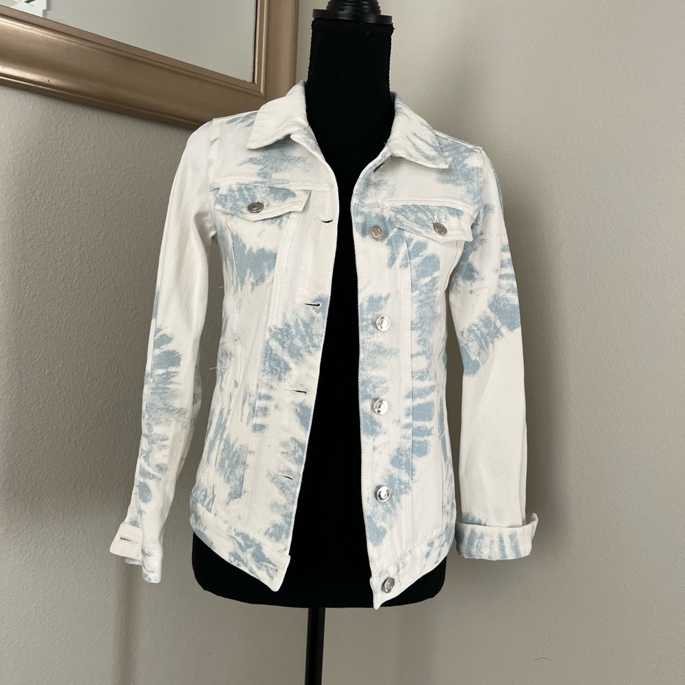 Altar’d State Tie Dye White Blue Denim Jacket